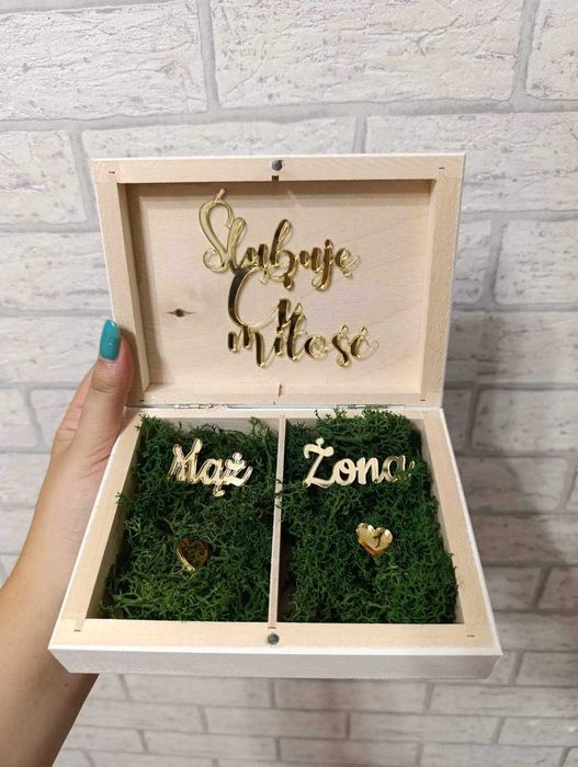 nowy zestaw pudełko na obrączki koperty wieszaki księga gości ślub