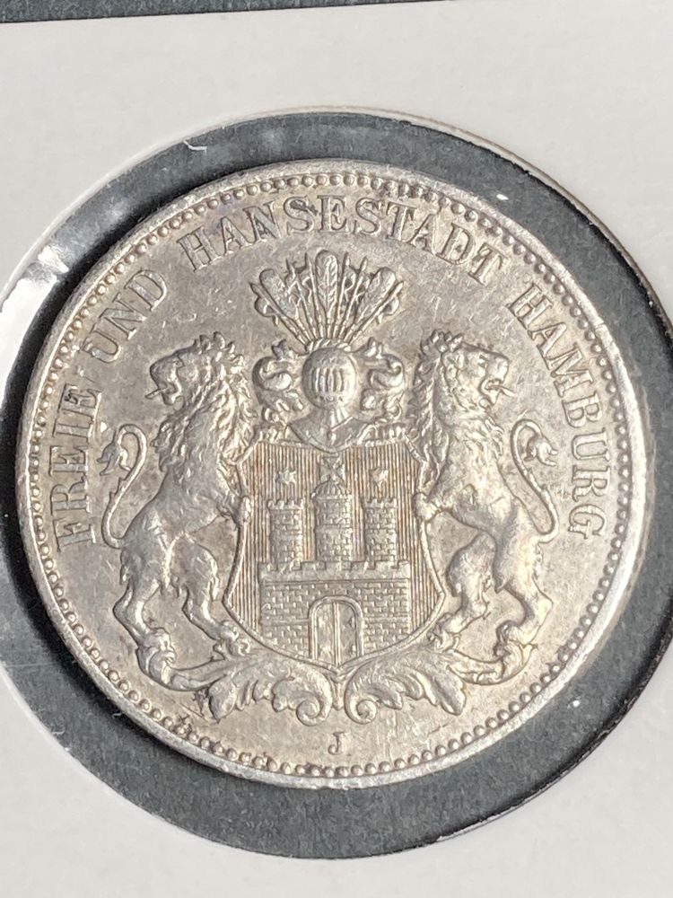 Moneta HAMBURG, 3 Mark, 1908, J