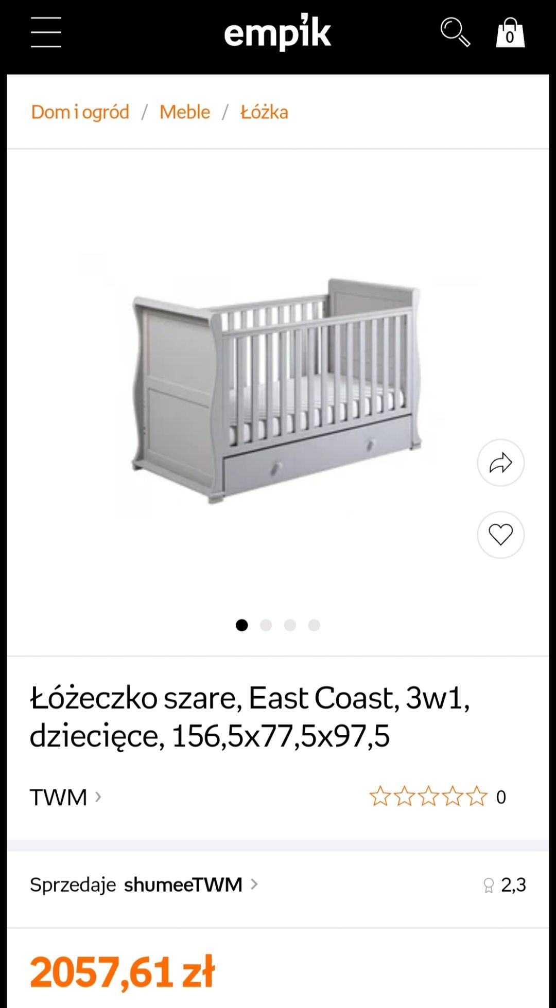 Łóżeczko dziecięce East Coast 3w1 Szare