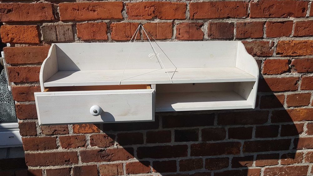 półka drewniana bielona duńska z szufladką