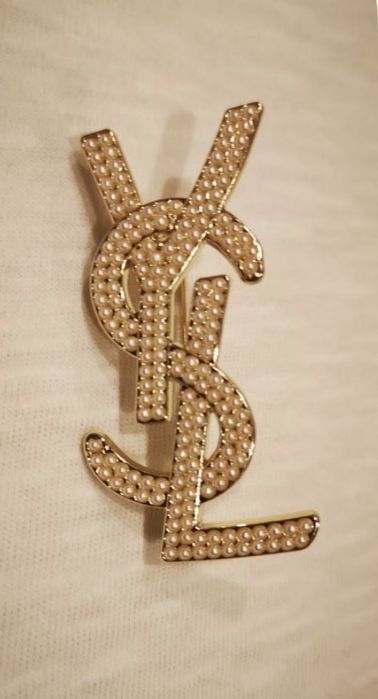 Piękna złota broszka ysl zperełkami