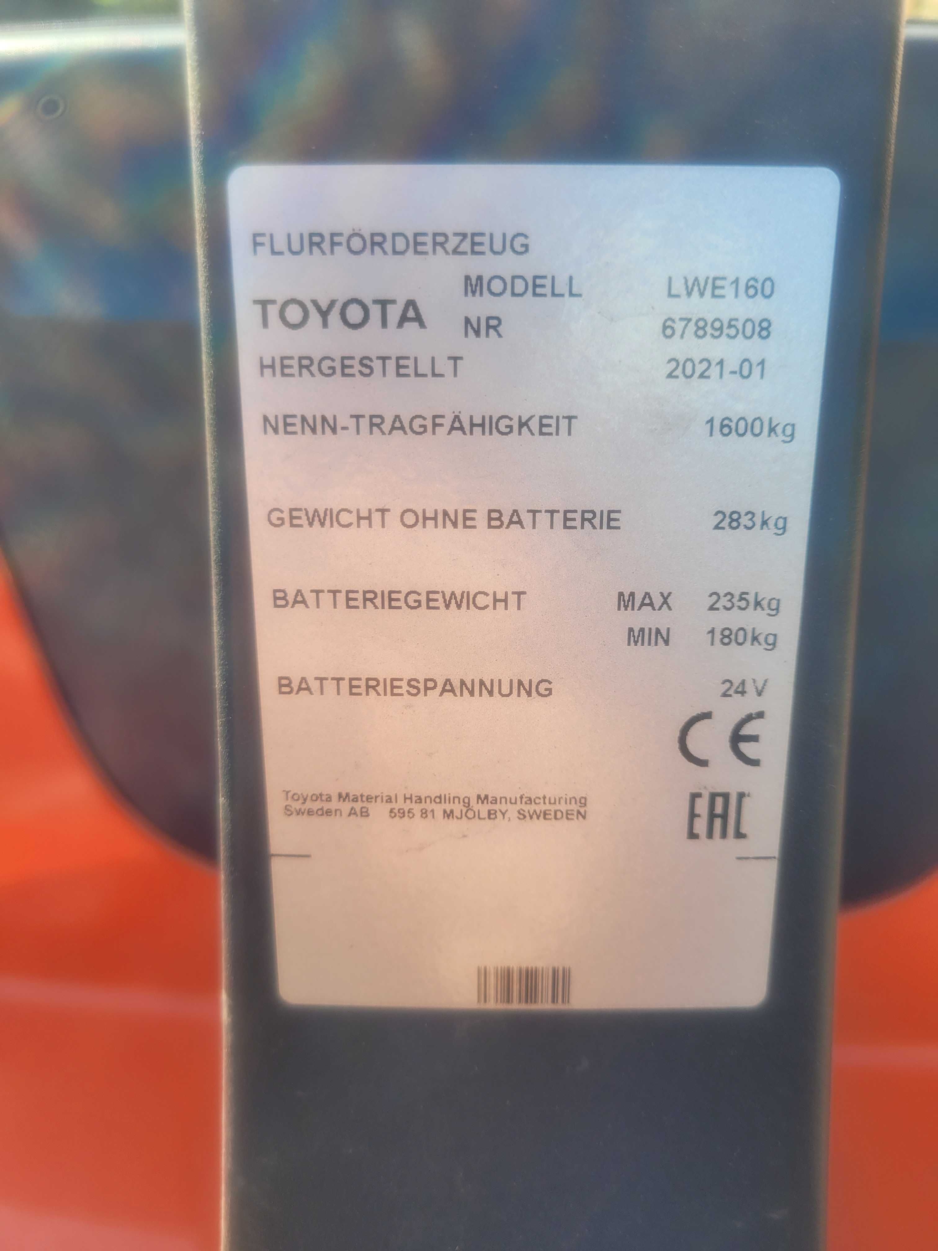 Wozek elektryczny toyota lwe160 paleciak 2021r