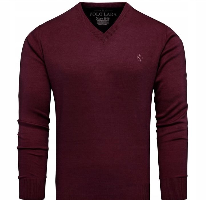 Sweter męski v-neck w serek bawełniany bordowy rozm od M do 2XL