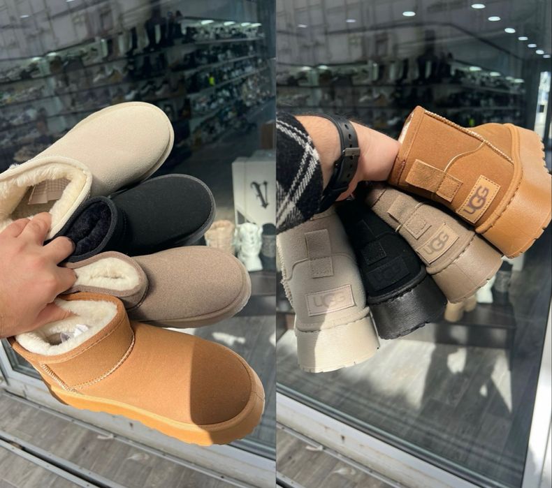 Ugg australia classic mini platform чорні бежеві угги  опт і роздріб