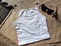 Crop top halter tęcza New Look XS S rainbow biała koszulka bluzka