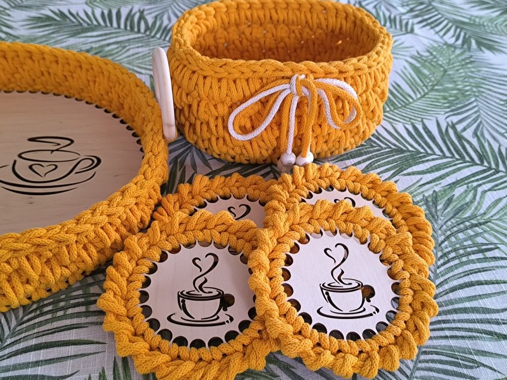 Zestaw na stół taca podkładki koszyk na słodycze ciastka handmade