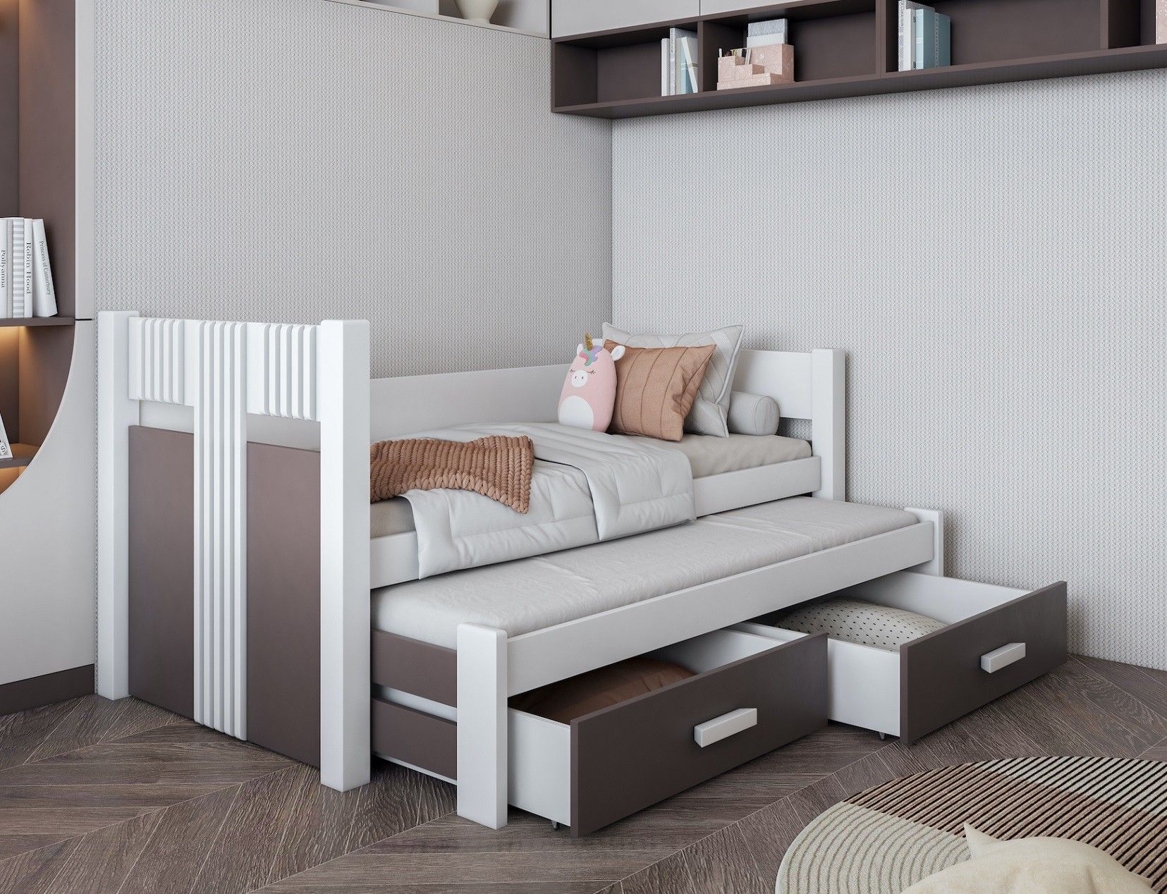 Łóżko piętrowe niskie KOSMO 80x200 MEBLOBED 2x szuflady w cenie