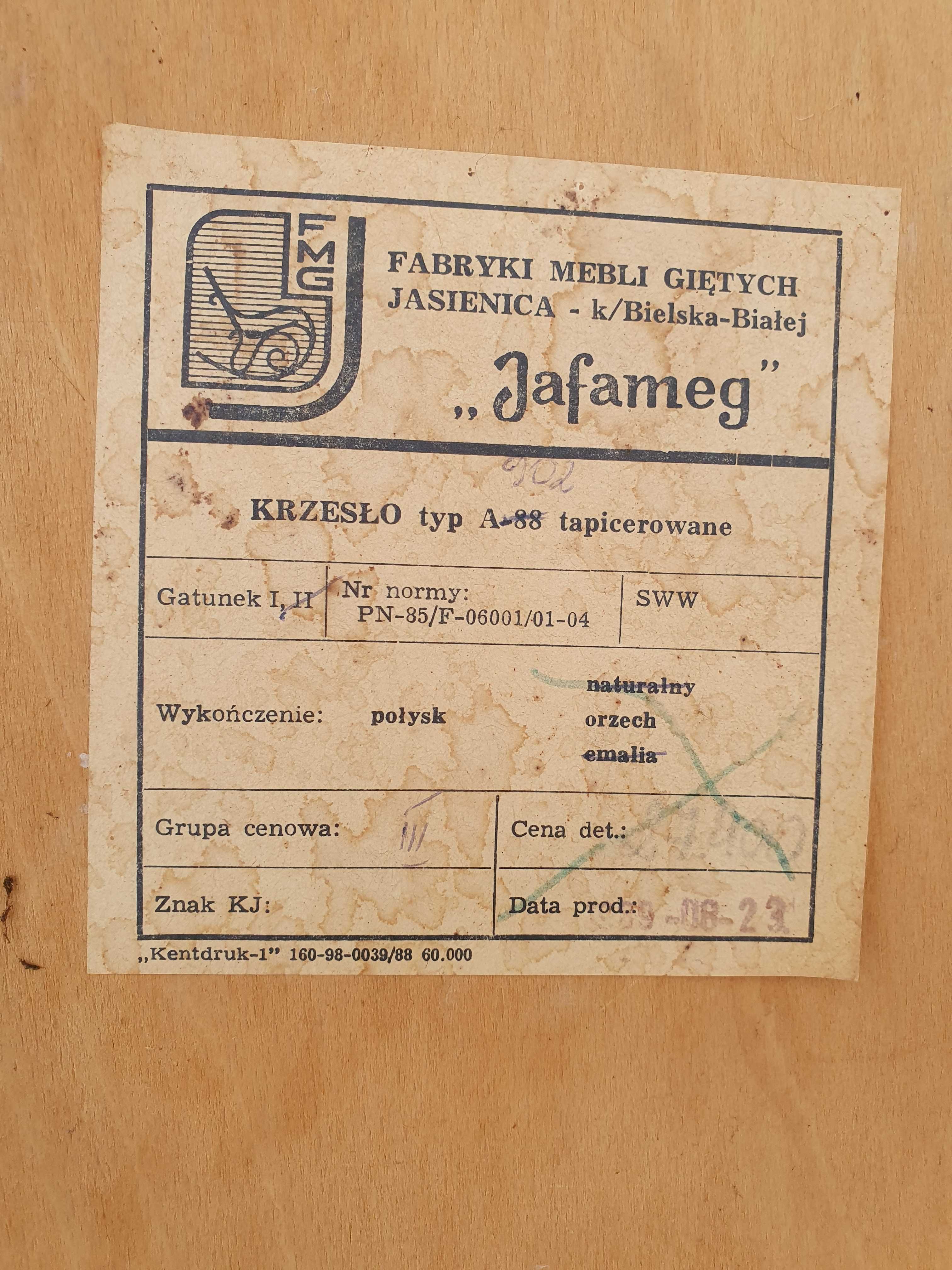 Jafameg oryginalne krzesło vintage A-88 orzech połysk 1989 rok
