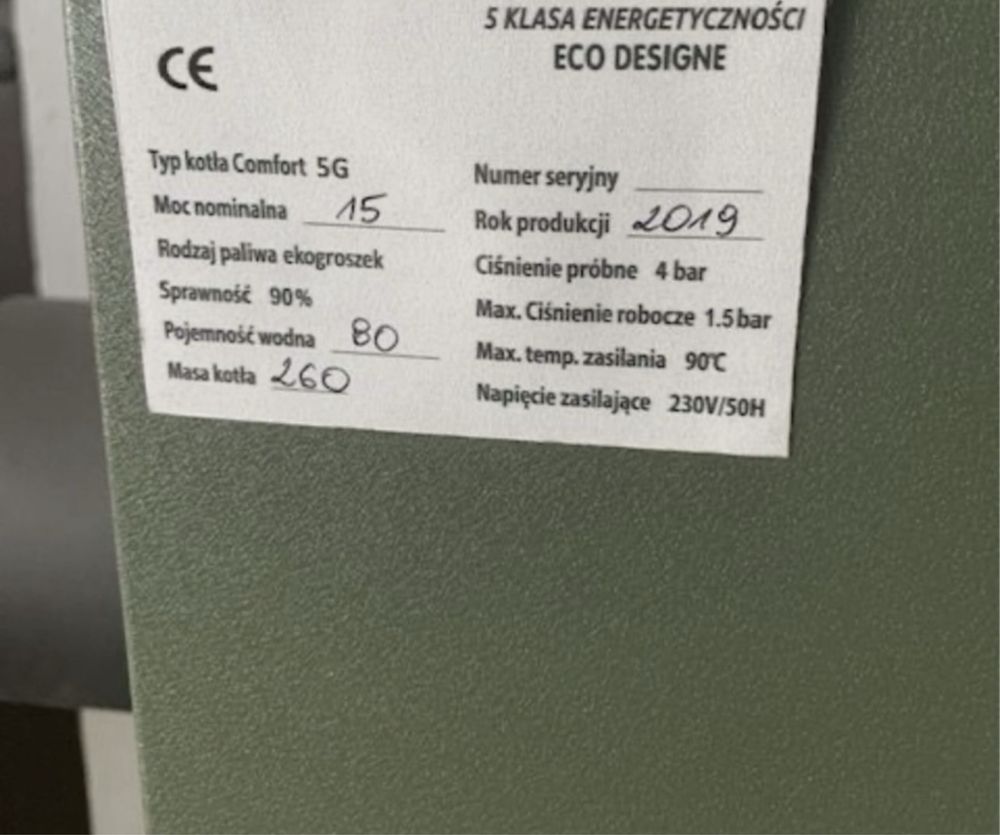 Piec kociol z podajnikiem ekogroszek pellet drewno 5 klasa