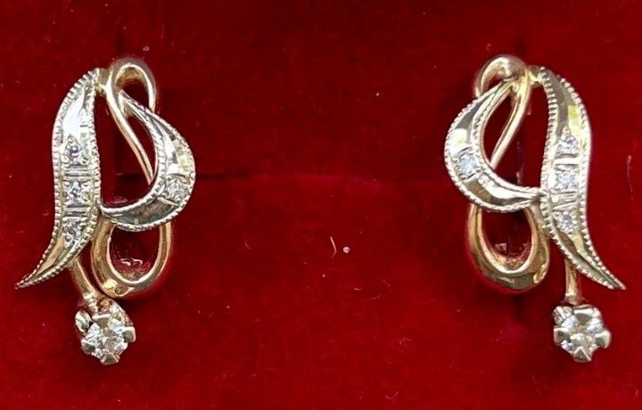 Сережки серьги 585 с бриллиантами з діамантами 0,22ct 4,58г