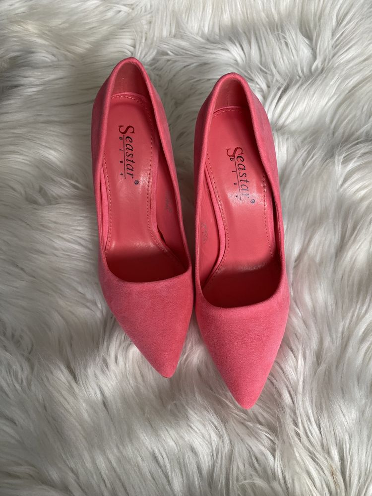 Nowe różowe buty damskie szpilki 35 neonowe