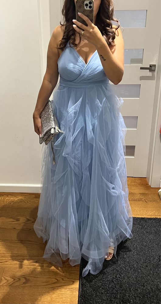 Sukienka tiulowa wesele niebieska błękitna