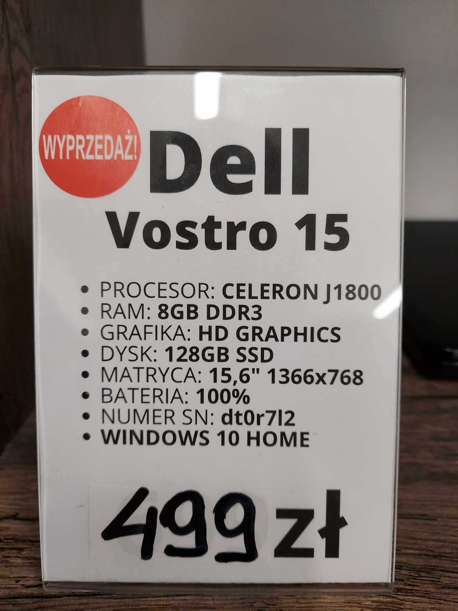 Laptop Dell Vostro 15 CELERON J1800/8GB/128GB/WINDOWS 10 gwarancja