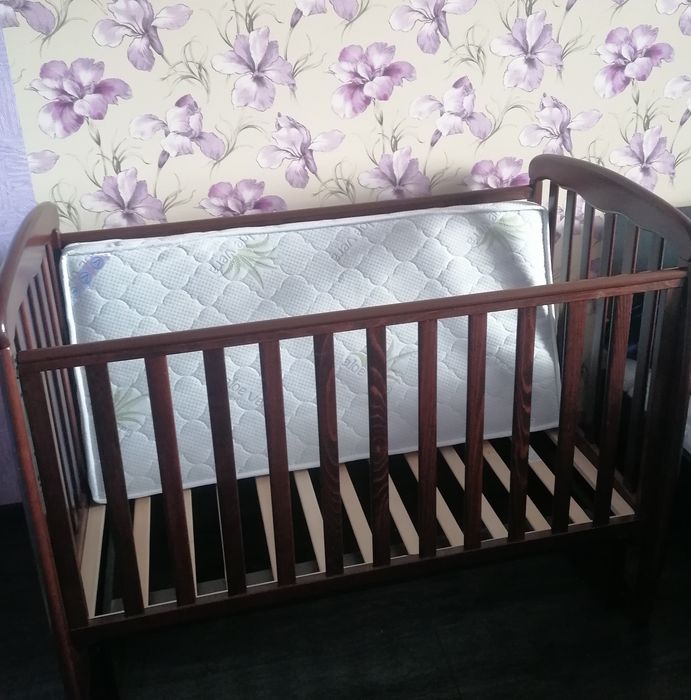 Дитяче ліжко з натур. дерева Верес+матрас+люлька кроватка