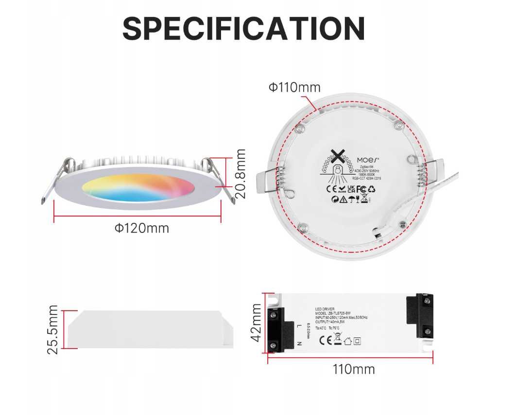 Lampa oczko 6W RGB Zigbee NOWA