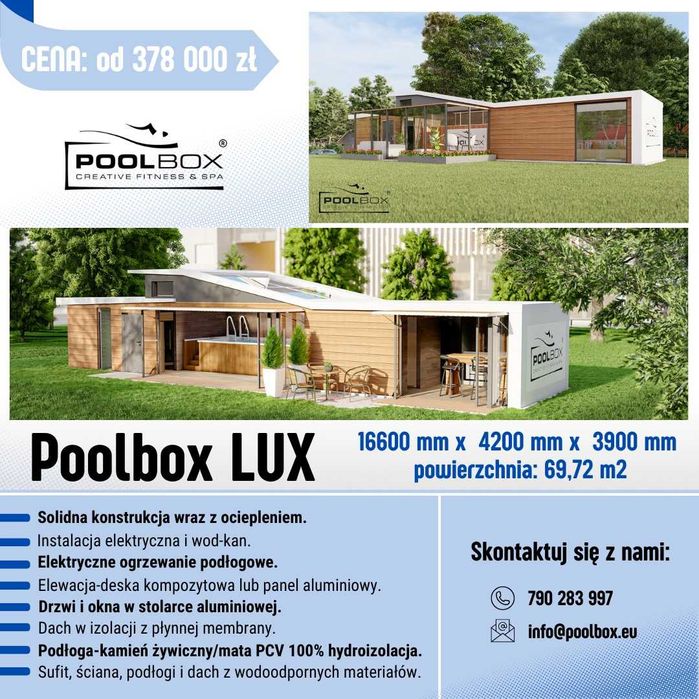 PoolBox Całoroczne Basen lodowy Bieżnia Przeciwprąd Sauna Jacuzzi