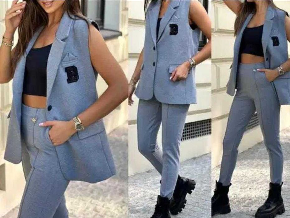 La Diva Mia czarny 2 części set garnitur kamizelka spodnie