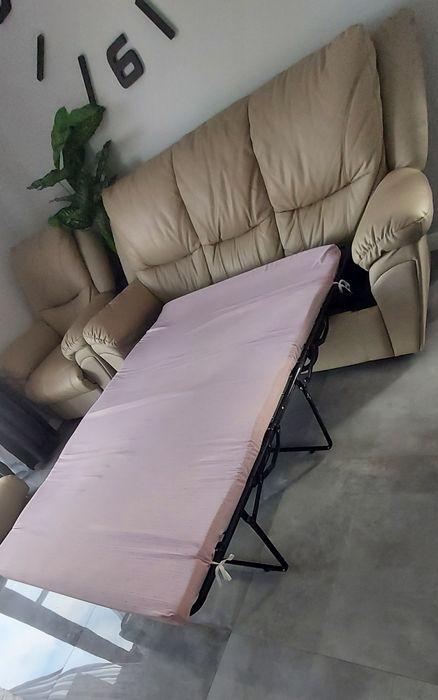 Skórzana sofa z funkcją spania  + 2 fotele rozkładanel- transport