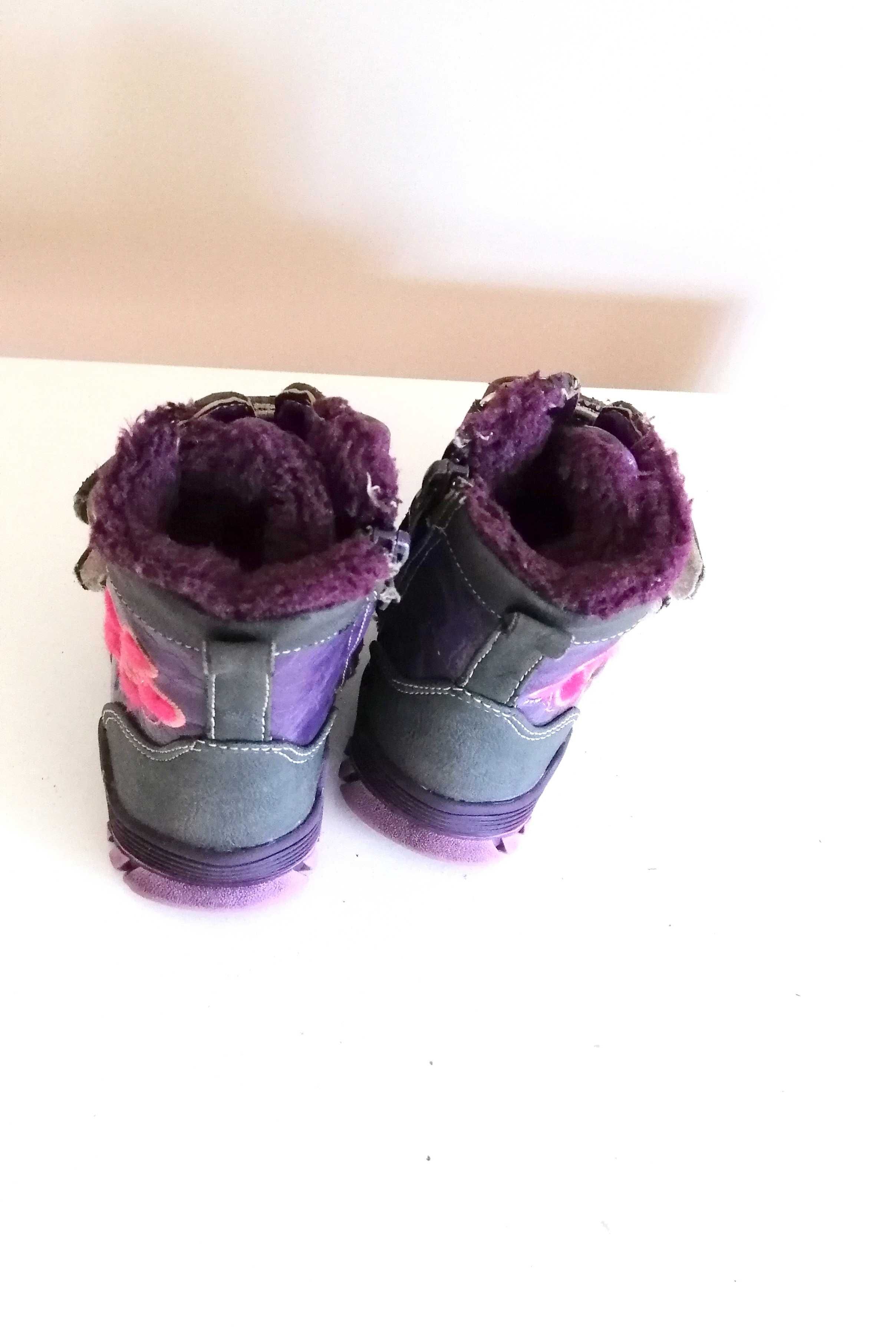 granatowe fioletowe buty na zimę zimowe kozaki dla dziewczynki 22