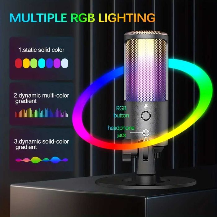 Красивый микрофон с стойкой для студий с RGB подсветкой юсб