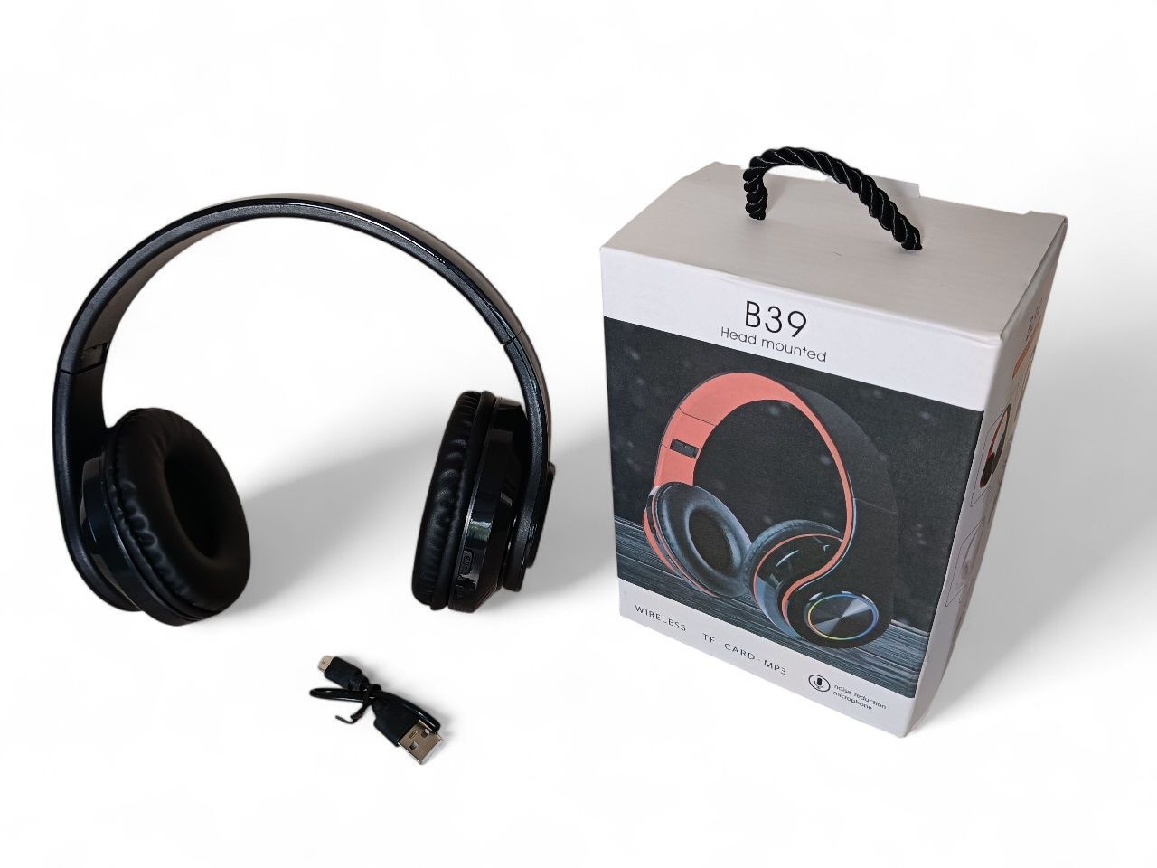 Słuchawki bezprzewodowe B39 Bluetooth z podświetleniem RGB – czarne