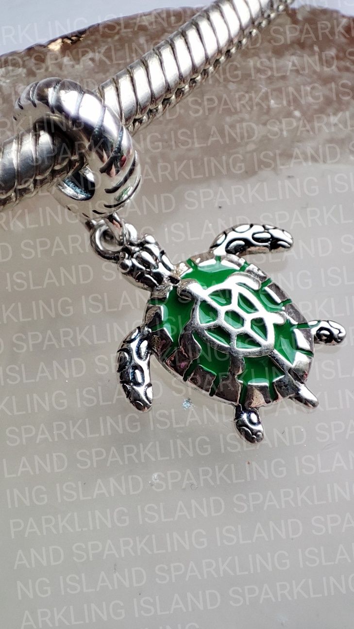 Charms zawieszka srebro 925 zielony żółw morski z młodym