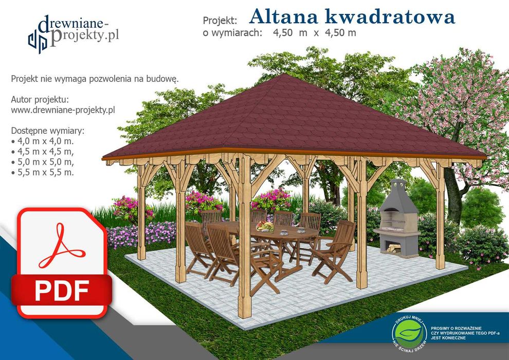 Projekt DIY: Altana, altanka, wiata ogrodowa, drewniana - plik PDF !!