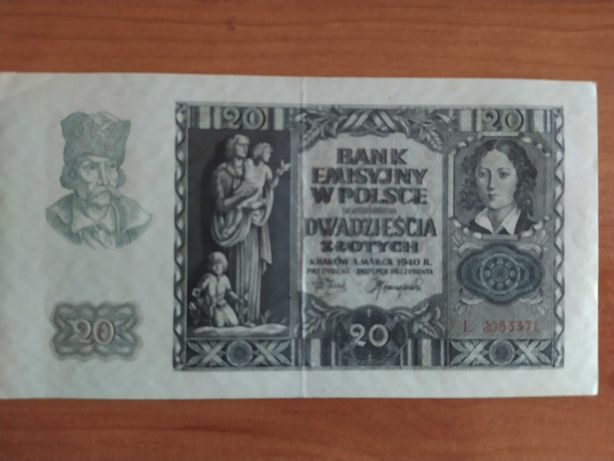banknot okupacja niemiecka 20 zł 1940r