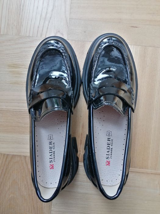 Półbuty damskie mokasyny lakierowane czarne 41 42