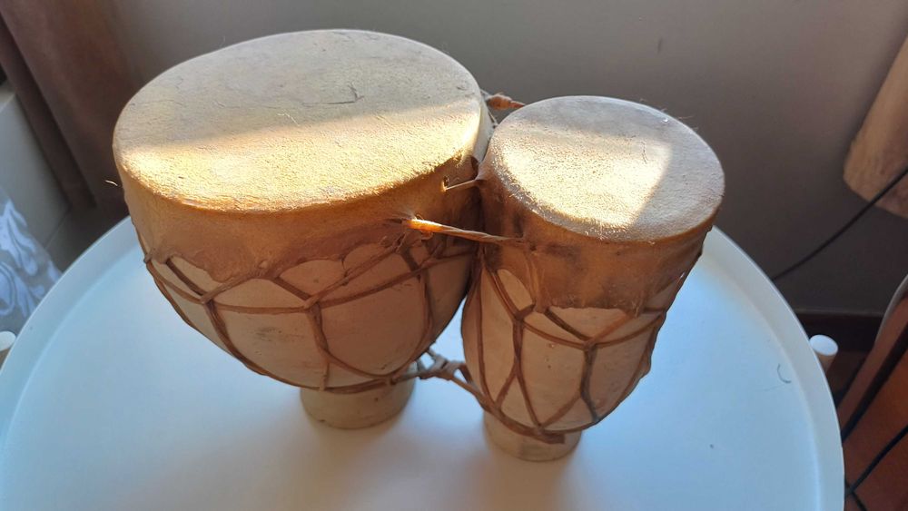 tambor decorativo cerâmica e pele