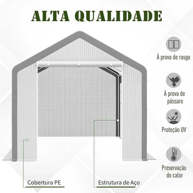 Estufa com 2 portas e 6 janelas enrolaveis 600x300x280 cm Branco