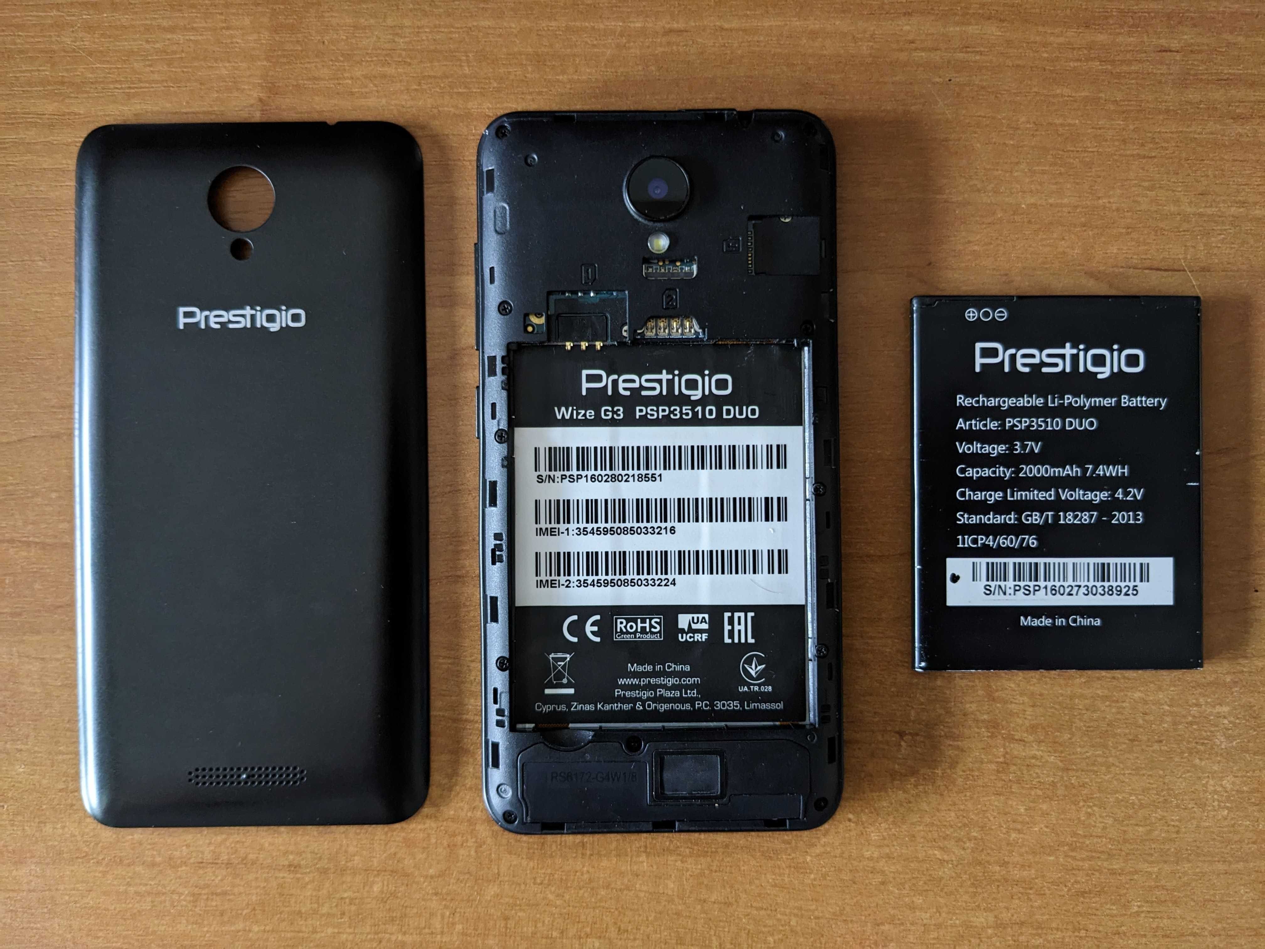 Смартфон Prestigio MultiPhone Wize G3 3510 блочек, кабель, коробка