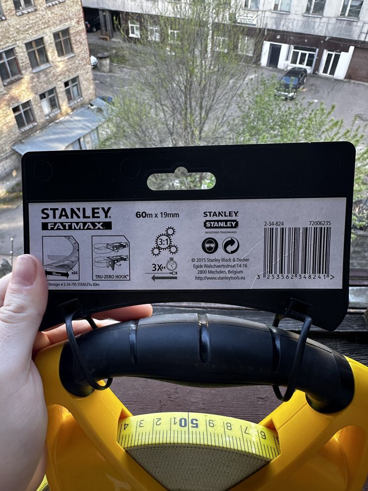 Рулетка Stanley FatMax, 60mx19mm, стрічка зі скловолокном, 2-34-824