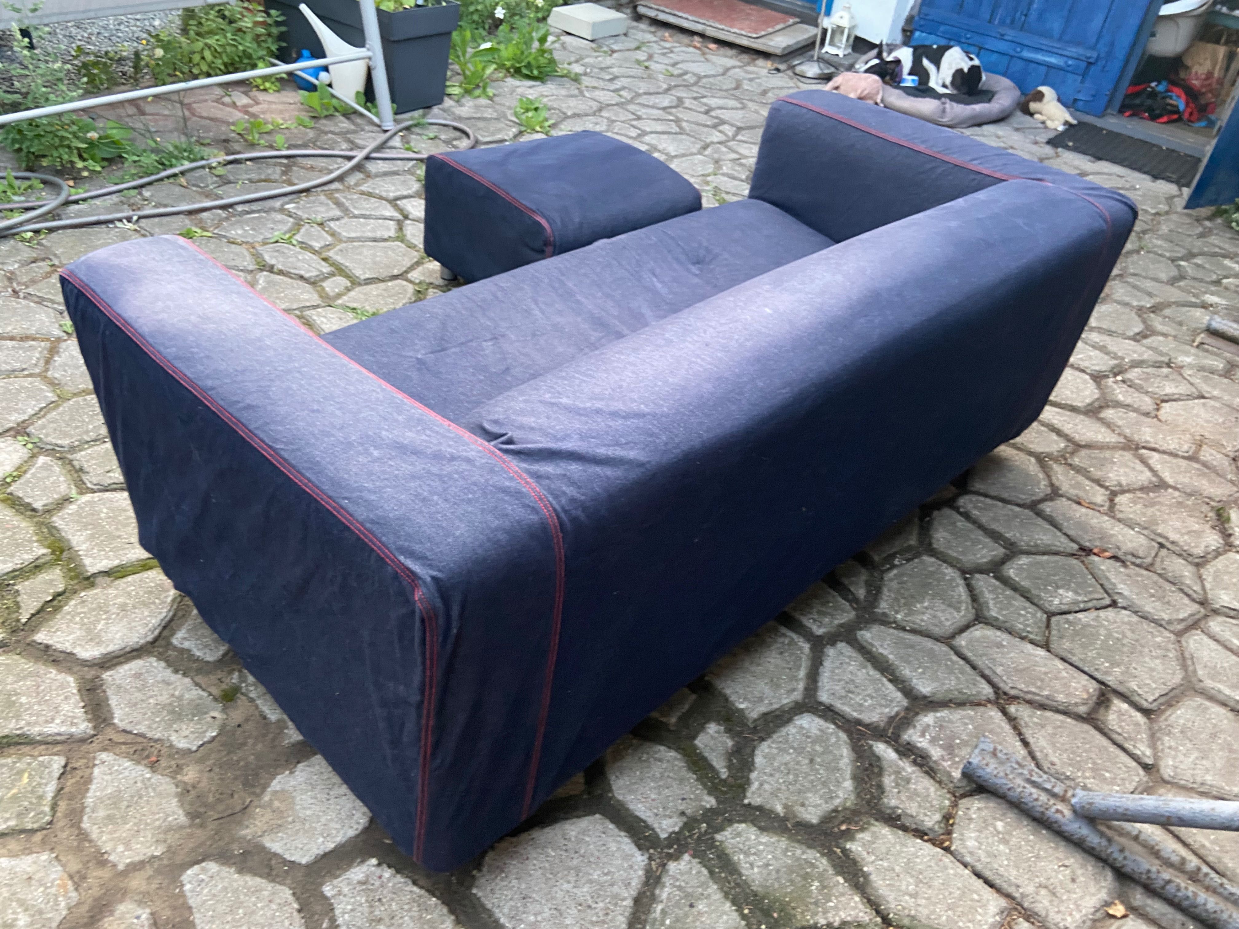 Sofa klippan z podnóżkiem, pokrowiec jeansowy