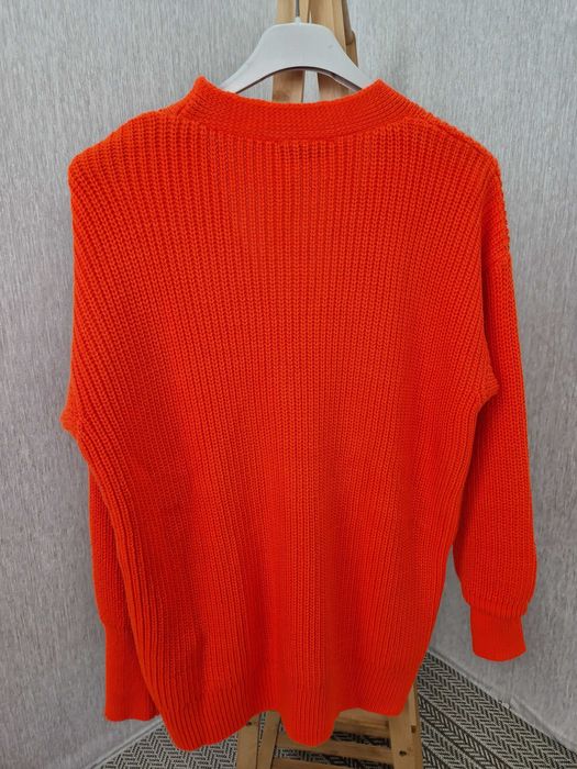 NOWY Sweter rozpinany prążek 3 guziki pomarańczowy