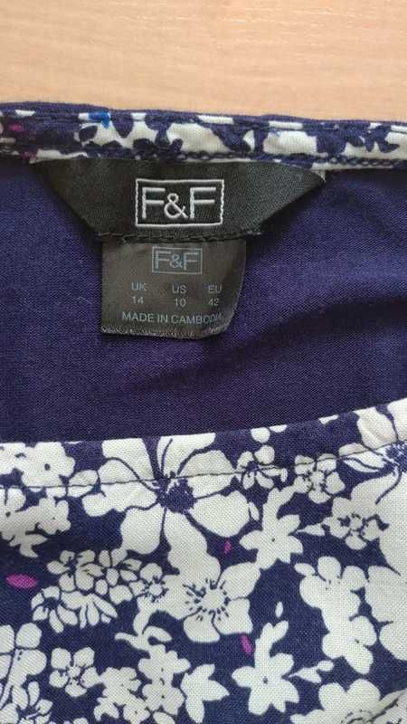 Wzorzysta bluzka F&F z krótkim rękawem, oversize, zwiewna, 42/XL