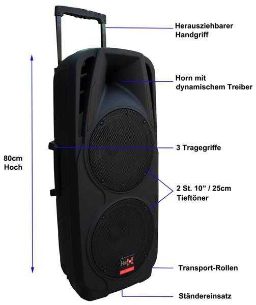 Kolumna aktywna E-Lektron EL-225 BT/USB/FM+2 mikrofony bezprzewodowe