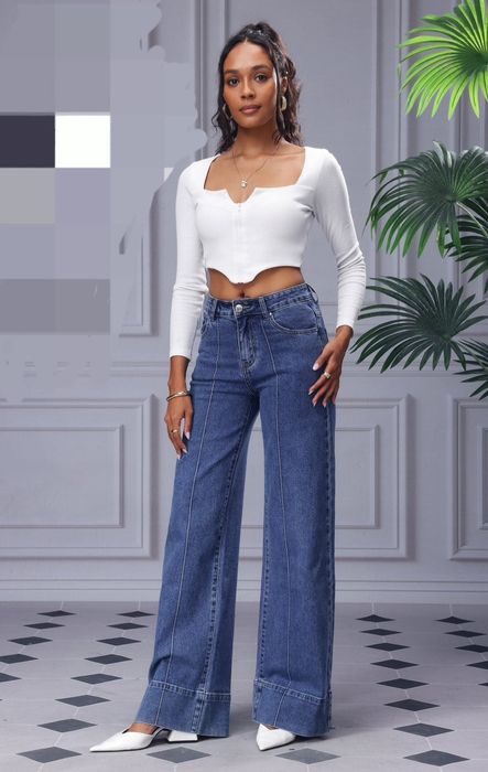 Spodnie jeansowe szwedy Urban Flare niebieskie Re-dress rozmiar M