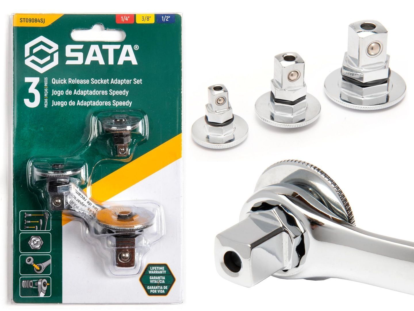 SATA KOMPLET ZESTAW ADAPTERÓW PRZEJŚCIÓWEK 1/4&quot;, 1/2&quot;, 3/8&quot; ST09084SJ