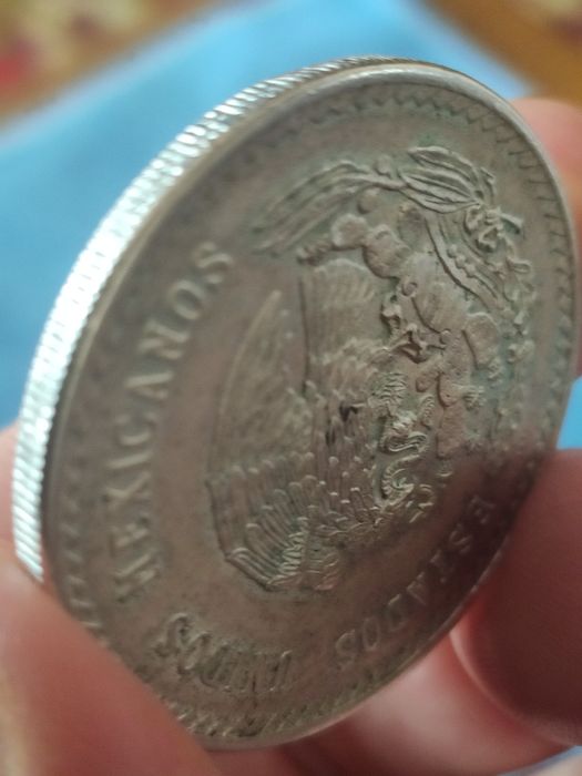 Piękna Srebrna Moneta 5 Peso Meksyk 1949