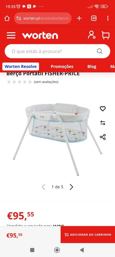 Berço portátil e dobrável fisher price, com botão vibratório