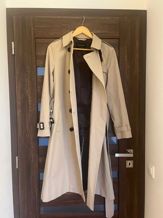 Massimo Dutti beżowy trencz ze 100% bawełny