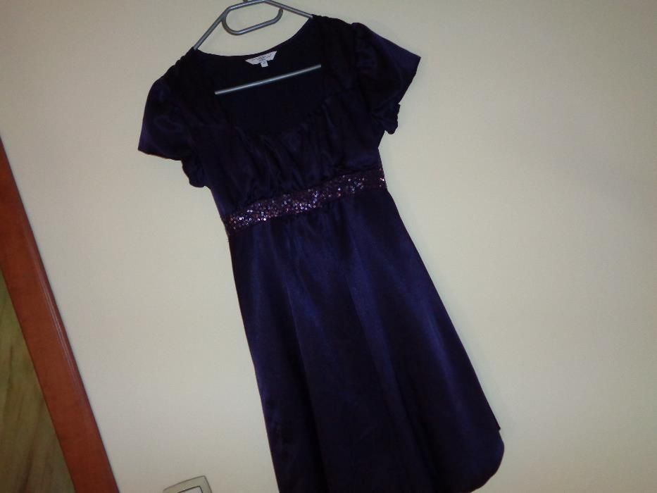NEW LOOK śliczna ciemno fioletowa purpurowa satynowa sukienka NOWA 38
