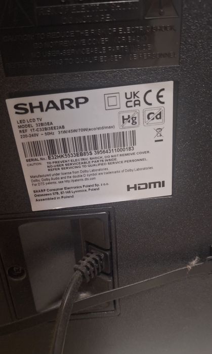 TV Smart Sharp, Wi-Fi, DVB-T2/HEVC/H.265, DVB-S2, DVB-C z Android
