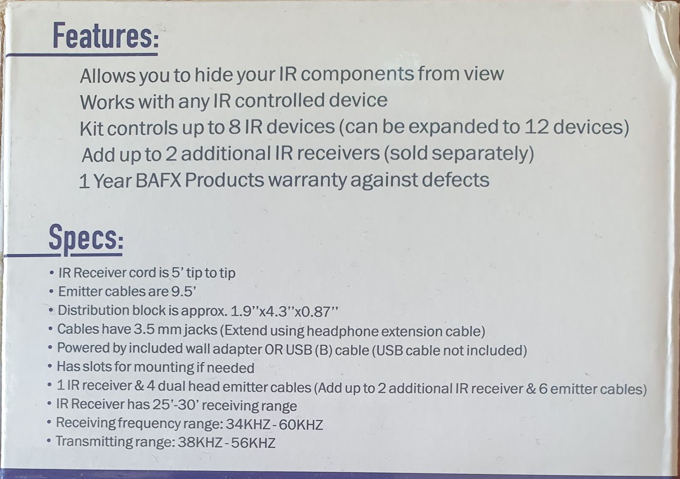 BAFX IR Repeater extender blaster, multi przedłużacz podczerwieni