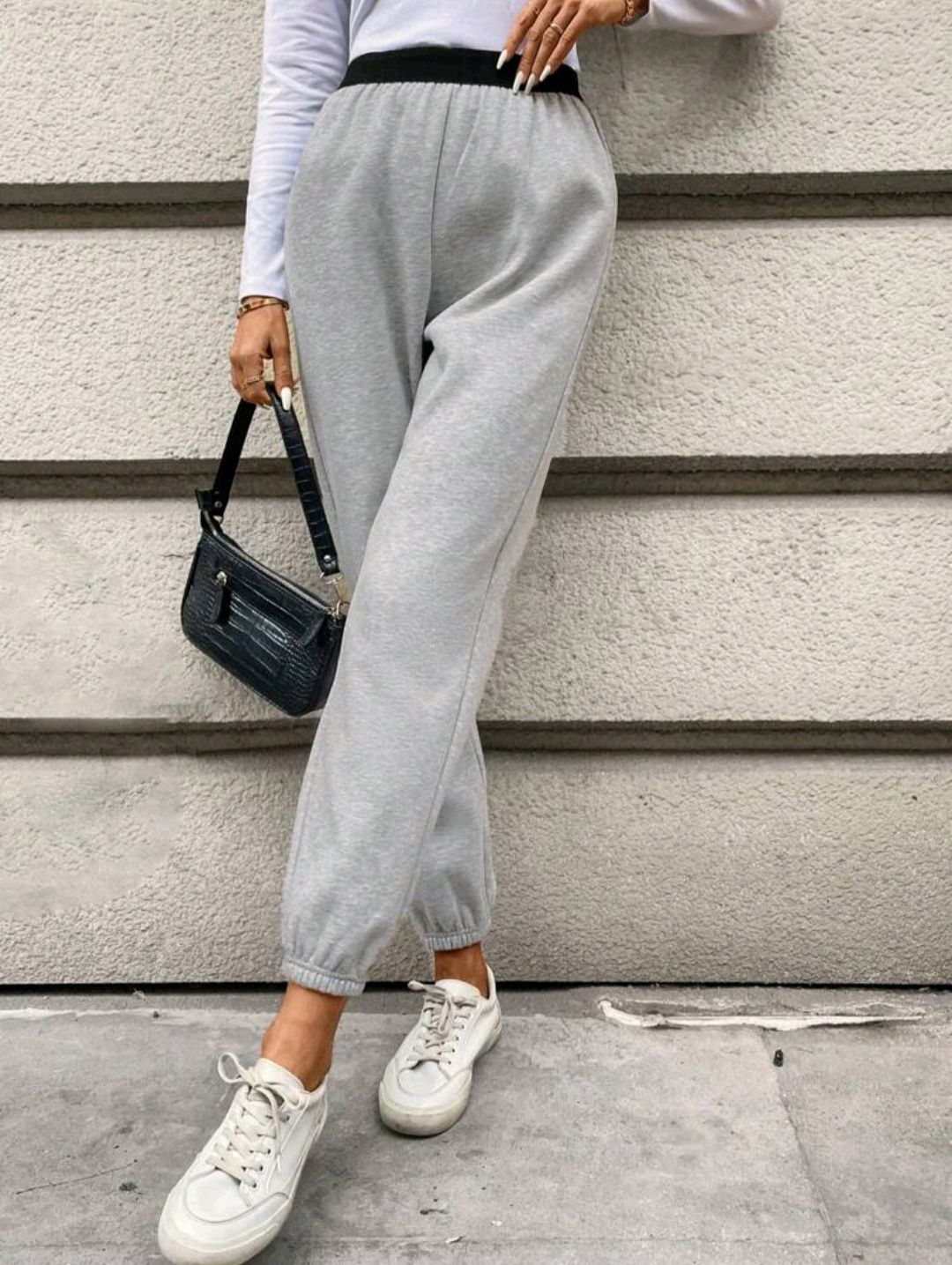 SHEIN LUNE Calças Joggers De Cintura Alta Forradas Em Fleece Em Bloco