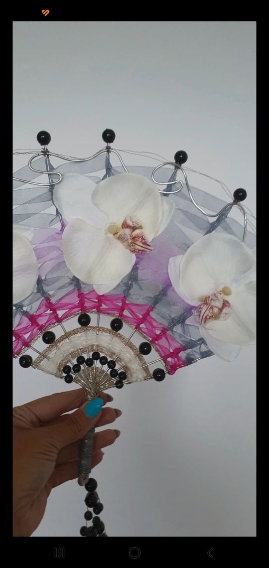 Wachlarz hand made ręcznie robiony kwiaty orchidea