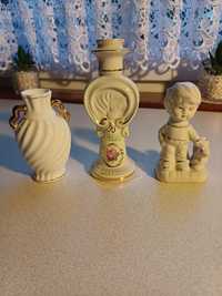Bibeloty zestaw 3 szt starocie figurki porcelana