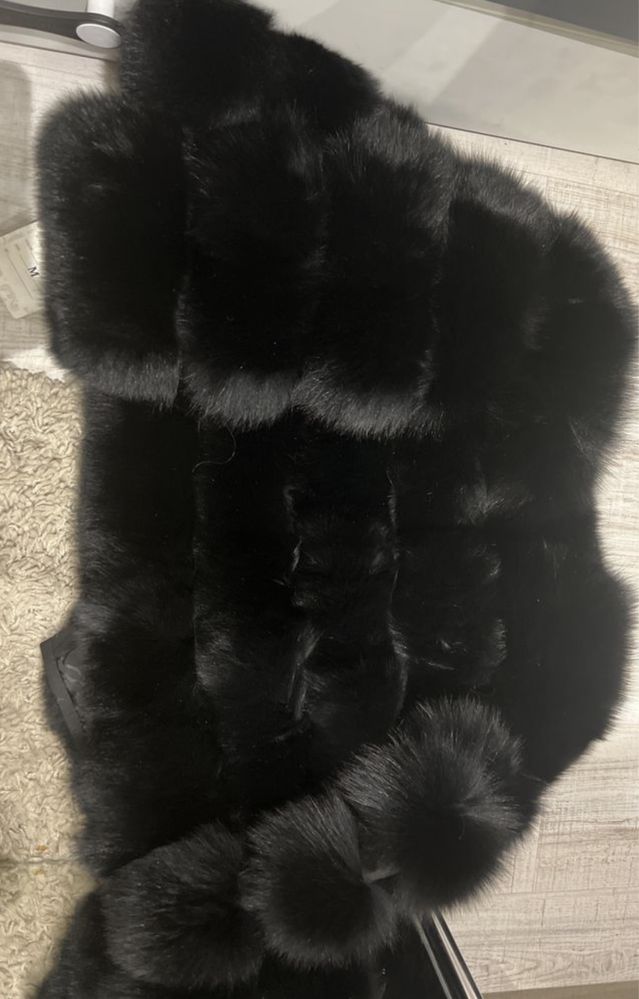 Nowa kurtka  futro lis real fur black czarne puszyste Premium