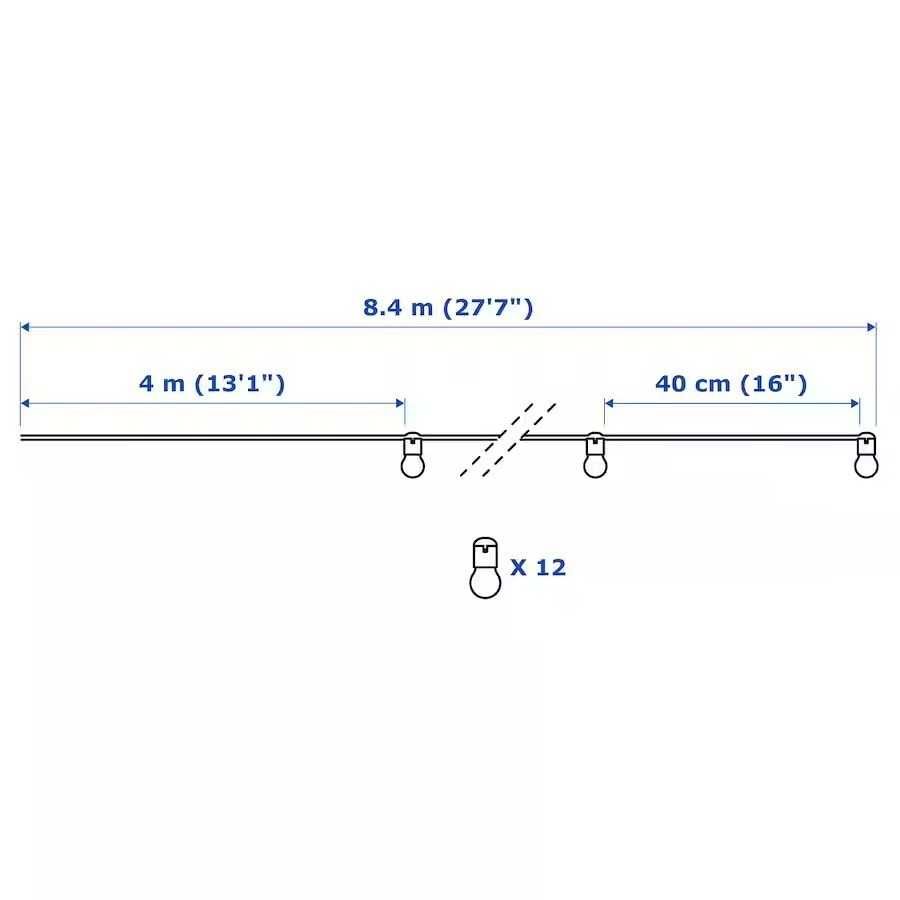 IKEA SVARTRA Girlanda świetlna zew. 12 LED żarówki duże na prąd kpl